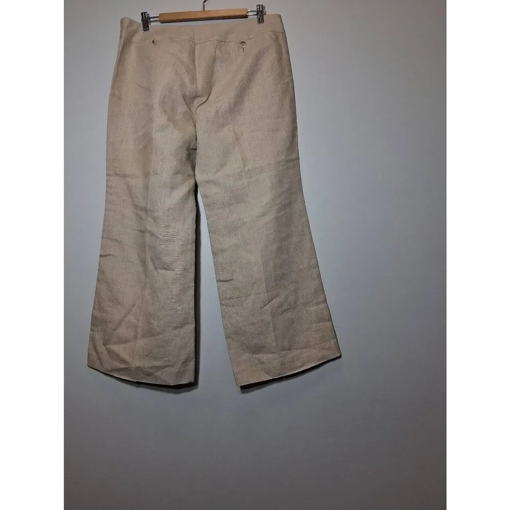 Michael kors womens size 12 wide leg cropped pants 100% linen tan beige - Picture 5 of 9